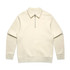A cream-coloured collared crew jumper featuring a half-zip, with a simple design and a branding logo.