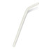 A silicone drinking straw in a light cream colour, featuring a slight bend. The product has a logo on it.