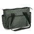 A dark grey tote bag with shoulder straps and side pockets, featuring a zip closure and a textured design.