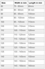 Flex Standard Size Chart