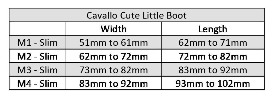 Equine Fusion Size Chart