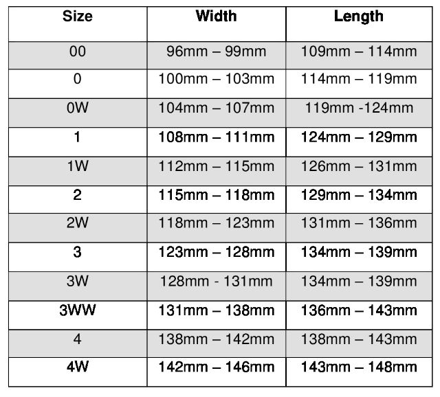 Boot Size Chart