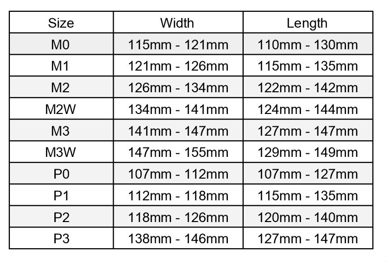 Evo Hoof Boot Size Chart