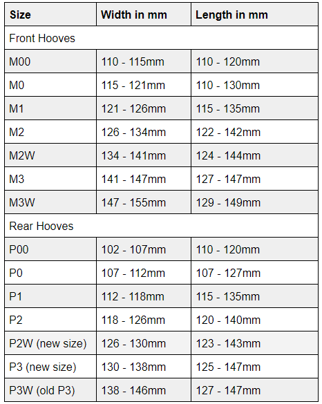 Floating Boot Size Chart