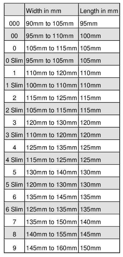 Classic Equine Boot Size Chart