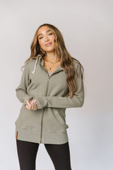 Waffle Knit Full Zip Hoodie - Willow