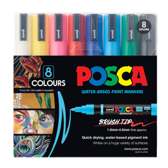 POSCA PC-5BR Brush Tip Markers Asst 8pc - Default Image