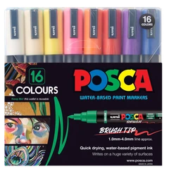 POSCA PC-5BR Brush Tip Markers Asst 16pc - Default Image