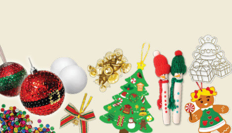 Sequinned baubles, a felt Christmas tree, pegs dressed as snowmen and a gingerbread ornament