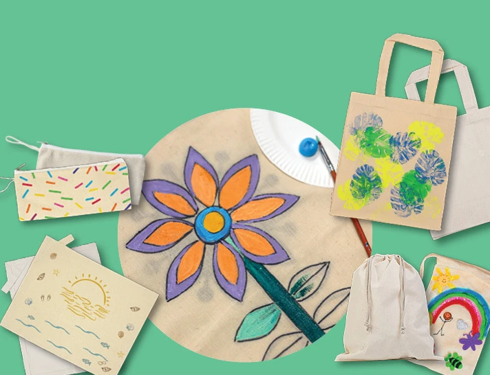Calico products range including bags, aprons and accessories for school art classes