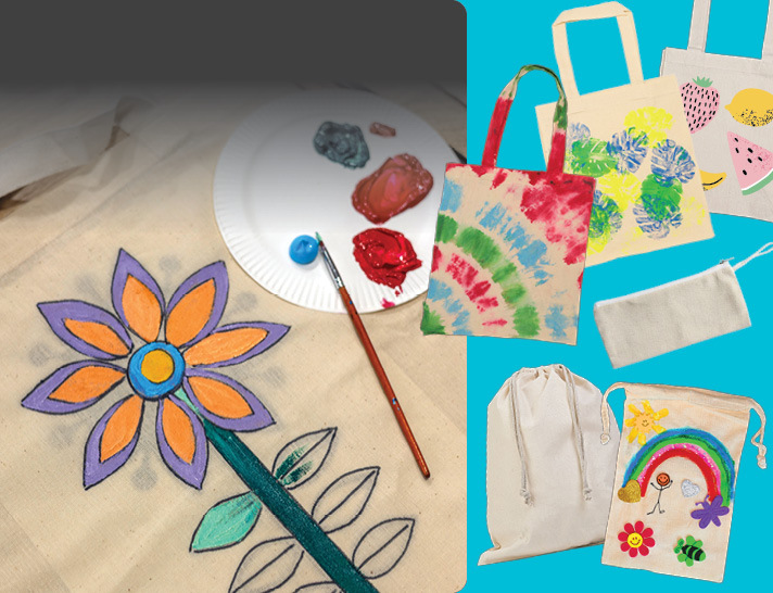 Calico products range including bags, aprons and accessories for school art classes