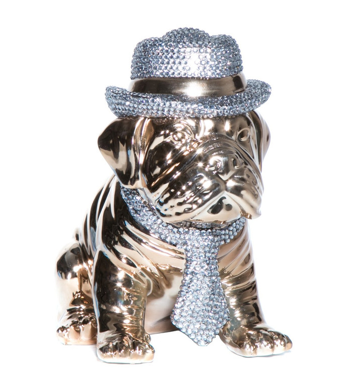 Interior Illusions Plus Bronze Bulldog with Rhinestone Hat & Tie - 10" Tall