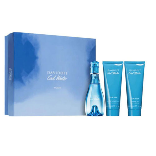 SET DAVIDOFF COOL WATER WOMEN ( 3 PC ) 3.4 OZ EDT SP /  2.5 OZ  SG / 2.5 OZ BL / 3616304957536