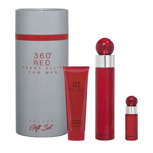 SET PERRY ELLIS 360 RED MEN (3 PC SET) 3.4 OZ. EDT / 3.0 OZ. GEL / MINI - CANISTER / 844061014749