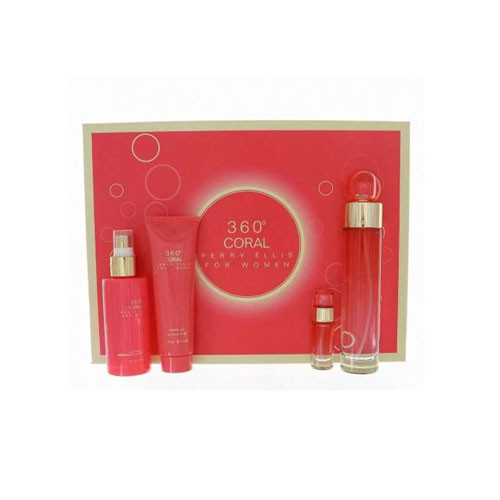 SET PERRY ELLIS 360 CORAL WOMEN ( 4 PC )3.4 OZ EDP / 4.0 OZ MIST /3.0 OZ SG / MINI / 844061015241