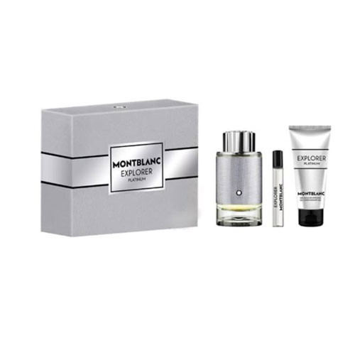 SET MONT BLANC EXPLORER PLATINUM MEN  ( 3 PC )3.4 OZ EDP SP / 3.4 SG / 7.5 ML DISPLAY BOX / 3386460139366