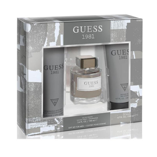 SET GUESS 1981 MEN ( 3 PC ) 3.4 OZ EDT SP / 6.7 OZ SHOWER GEL / 6.0 OZ BODY SPRAY / 85715329998