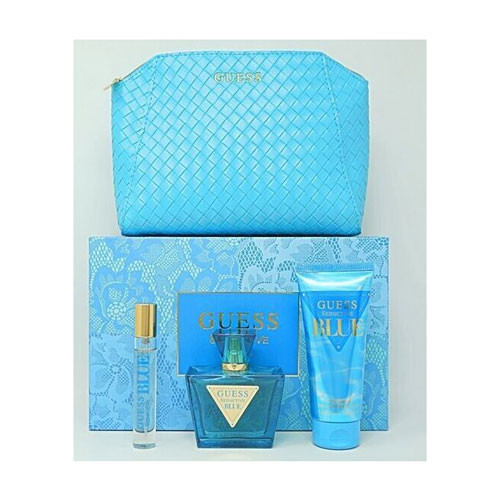 SET GUESS SEDUCTIVE BLUE WOMEN ( 4 PC) 2.5 OZ EDT SP /3.4 OZ BL /0.50 EDT SP / POUCH / 85715349521