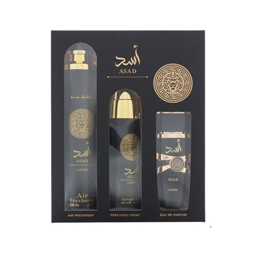 SET LATTAFA ASAD MEN ( 3PC ) 3.4 OZ EDP / 6.67 OZ  DEO / 10.14 AIR FRESHENER / 6290362341192