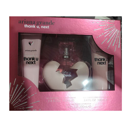 SET ARIANA GRANDE THANK U ,NEXT WOMEN ( 3 PC )3.4 OZ SG /3.4 OZ BODY SOUFFLE /3.4 OZ EDP SP / 810101507144