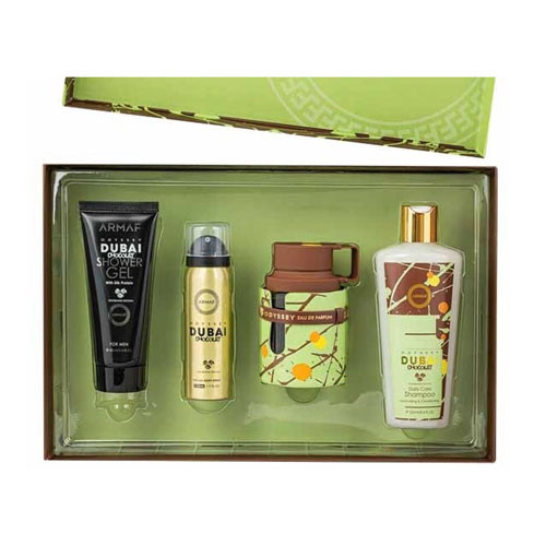 SET ARMAF ODYSSEY DUBAI CHOCOLATE GOURMAND MEN ( 4 PC ) 3.4 OZ EDP SP / 3.4 OZ GEL / 1.7 OZ BL / 8.4 OZ SHAMPOO / 6295199809303