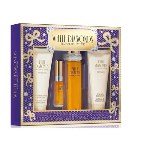 SET ELIZABETH ARDEN WHITE DIAMONDS WOMEN (4 PC ) 3.3 OZ EDT SP / 0.34 OZ EDT SP / 3.3 OZ BODY  LOTION /3.3 OZ BODY WASH / 719346297011