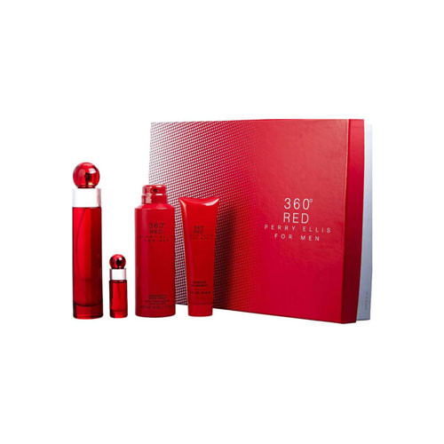 SET PERRY ELLIS 360 RED MEN  (4 PC )3.4 OZ EDT / 6.0 OZ DEO SP / 3.0 OZ SG  / MINI / 844061015678