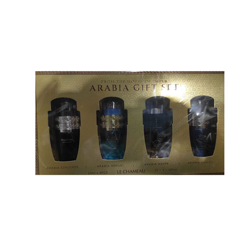 SET LE CHAMEAU ARABIA POUR MEN ( 4 PC ) EXPLORER,HEROES,NASER,HAMAD 0.845 OZ EDP SP / 6294021908115
