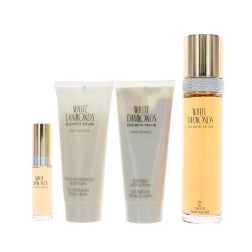 SET ELIZABETH TAYLOR WHITE DIAMOND WOMEN (4 PC ) 3.4 OZ EDT SP /3.4 POZ BL / 3.4 OZ SG/ MINI / 719346308823
