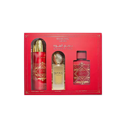 SET LATTAFA BADEE AL OUD SUBLIME ( 3 PC )3.4 OZ EDP / 6.8 OZ DEO /1.7 OZ HAIRMIST / 6290360599991