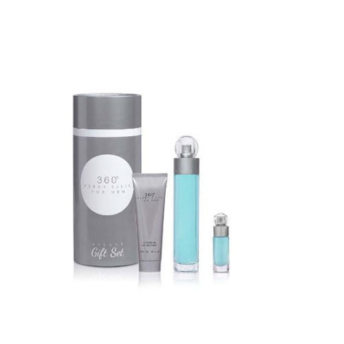 SET PERRY ELLIS 360 MEN ( 3 PC ) 3.4 OZ EDT  /  3.0 OZ S/GEL / MINI / 844061014770