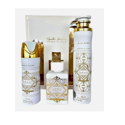 SET LATTAFA BADEE AL OUD HONOR AND GLORY (3 PC) 3.4 OZ EDP SP / DEOD SP /AIR FRESHNER / 6290362341215