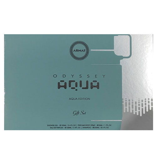 SET ARMAF ODYSSEY AQUA MEN( 4 PC ) 3.4 OZ EDP SP / 3.4 OZ SG / 8.4 OZ SHAMPOO / 1.7 OZ BODY SPRAY / 6295199804148