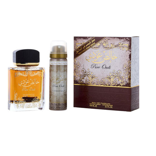 SET LATTAFA  PURE OUDI UNISEX ( 2 PC ) 3.4 OZ EDP SP / 1.7 OZ DEO SP / 6426185651068