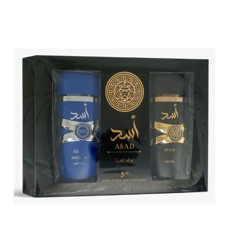 SET LATTAFA  ASAD 5TH ANNIVERSARY ( 2 PC ) ASAD 3.4 OZ EDP SP / ASAD ZANZIBAR 3.4 OZ EDP SP / 6290362346135