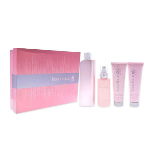 SET PERRY ELLIS 18 SENSUAL ( 4 PC ) 3.4 OZ EDP SP / 4.0 OZ BODY MIST/ 3.0 OZ SG  / 0.25 OZ EDP SP / 844061016620