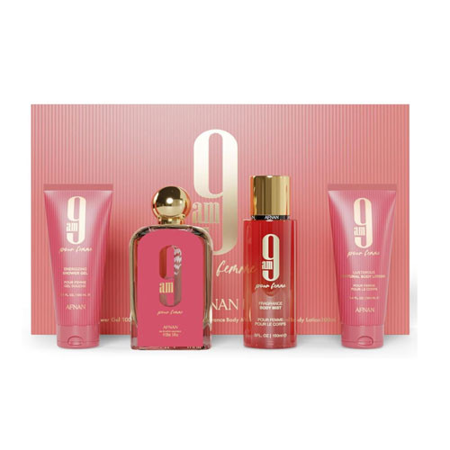 SET AFNAN 9AM FEMME (4 PC)3.4 OZ EDP SP /3.4 OZ S.GEL / 3.4 OZ BL / 5.0 BODY MIST  / 6290171074373