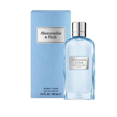 Perfumes Wholesale Abercrombie & Fitch First Instinct Blue women's perfume bottle 3.4oz EDP with packaging box.