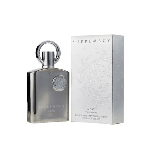 Perfumes Wholesale AFNAN Supremacy Silver EDP 3.4oz 100ml men's fragrance bottle and packaging by AFNAN brand.
