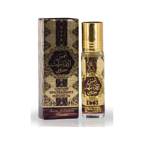 Perfumes Wholesale ARD AL ZAAFARAN Shams Al Emarat Khususi Roll On Unisex 10ml gold bottle and packaging.