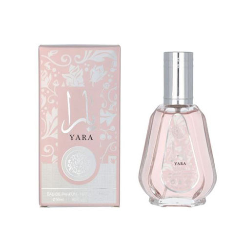 Perfumes Wholesale ARD AL ZAAFARAN Yara Women 1.7oz EDP perfume bottle and pink packaging with silver cap.