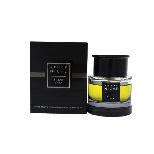 Perfumes Wholesale ARMAF Niche Black Onyx Men 3.0 OZ EDT perfume bottle and packaging, 90ml, black onyx.