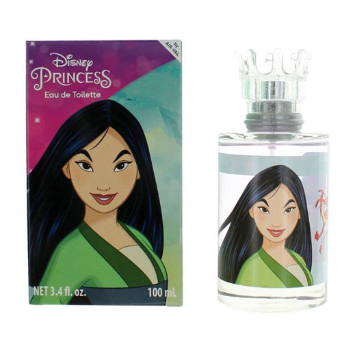 Perfumes Wholesale Disney Princess Mulan 3.4 fl.oz. EDT perfume bottle and packaging, 100ml, green and clear.