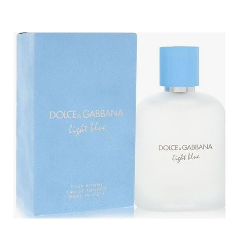 Perfumes Wholesale Dolce & Gabbana Light Blue Men 3.4 oz EDT, 100ml bottle with light blue cap and box.