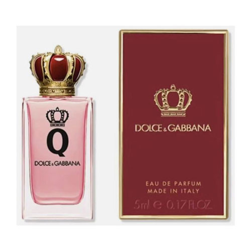 Perfumes Wholesale Dolce & Gabbana Q Queen EDP perfume bottle 5ml pink with gold crown cap and box.