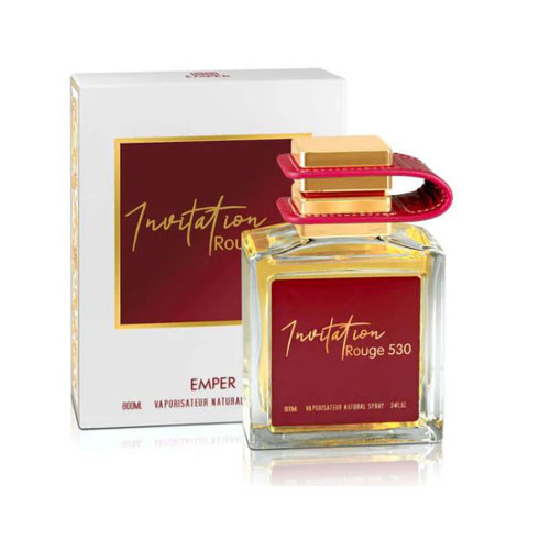 Perfumes Wholesale EMPER Invitation Rouge 530 Women 3.4 oz EDP perfume bottle and box, 100ml, gold and red.