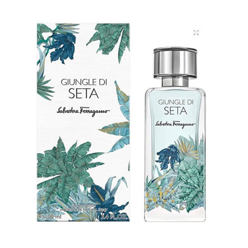 Perfumes Wholesale Salvatore Ferragamo Giungle di Seta unisex 3.4 oz EDP perfume bottle and box, 100ml, silver cap.
