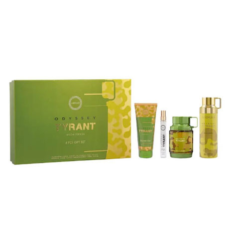 SET ARMAF ODYSSEY TIRANT MEN( 4 PC ) 3.4 OZ EDP SP / 3.4 OZ SG / 8.4 OZ SHAMPOO / 1.7 OZ BODY SPRAY / 6295199804193