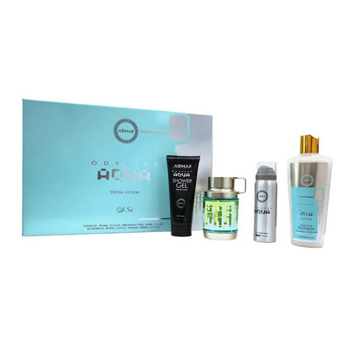 SET ARMAF ODYSSEY AQUA MEN( 4 PC ) 3.4 OZ EDP SP / 3.4 OZ SG / 8.4 OZ SHAMPOO / 1.7 OZ BODY SPRAY / 6295199804148