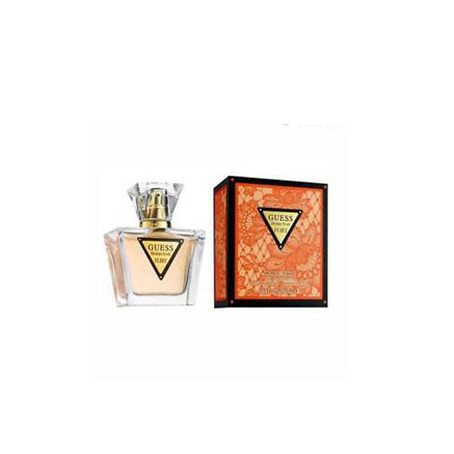 Perfumes Wholesale GUESS Seductive Flirt Women 2.5oz EDT perfume bottle and box, 75ml, beige fragrance, gold accents.